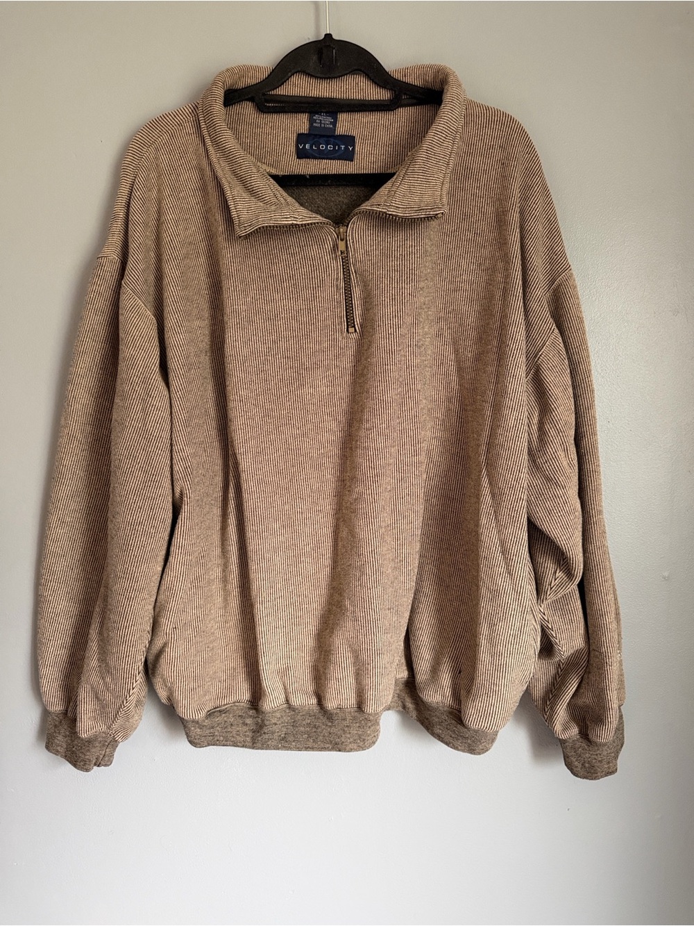 Vintage Velocity 90’s GrandpaCore Tan Ribbed Quarter Zip Sweater Pullover